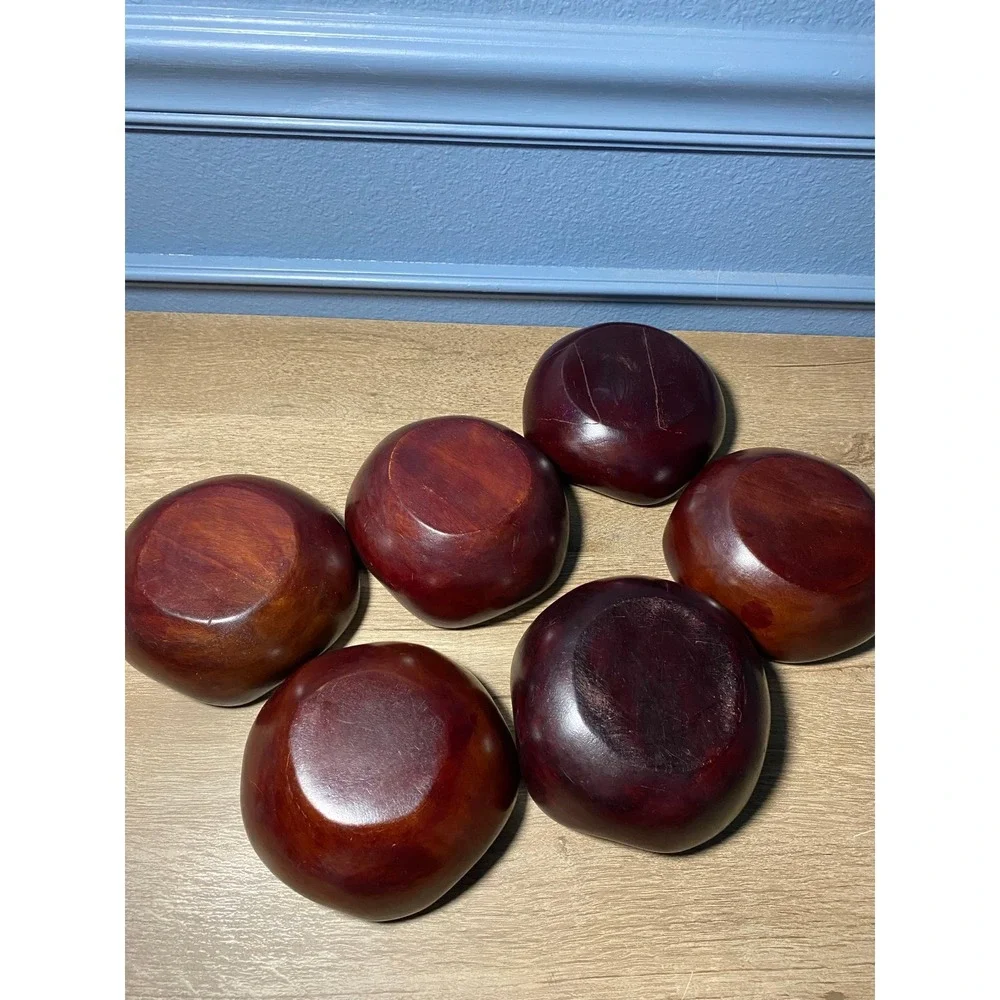 10pcs VTG 60s MCM Tiki Hawaiian Serving Bowl Set Wood Flower‎ Shape Utensils